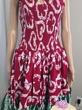 Women's Strapless Red and White Printed Sundress